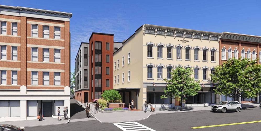The Amherst Design Review Board on Jan. 29 gave a favorable recommendation to plans for a new five-story apartment building connected to the back of the former A.J. Hastings building on South Pleasant Street.